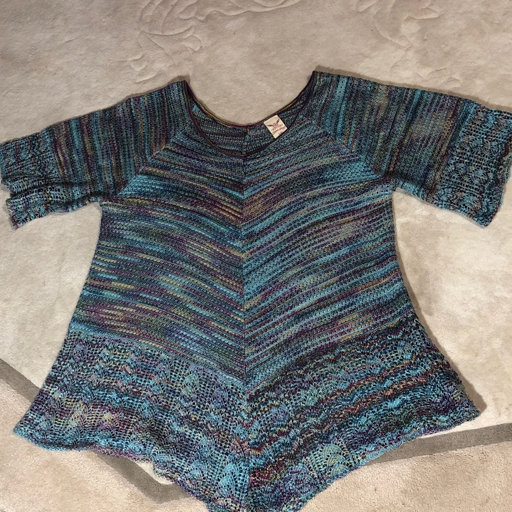 Faded Glory Teal & Blue Multicolor Knit Top, Size L